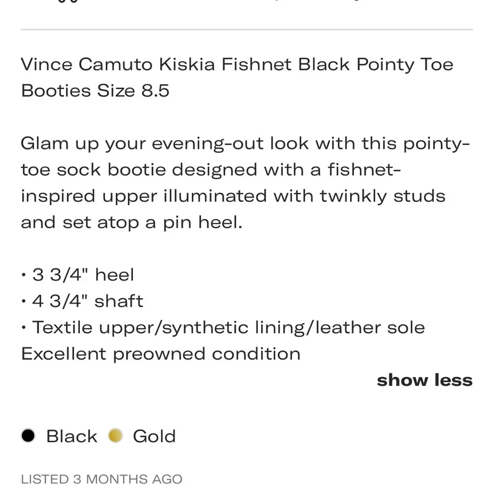 Vince Camuto Kiskia Fishnet black point toe ankle boots Sz8 worn once MSRP: $195 - Picture 11 of 11